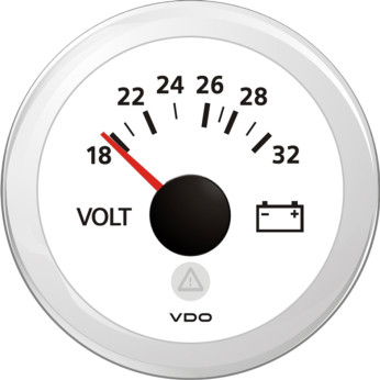 VDO voltmeter 12v, vit 52mm