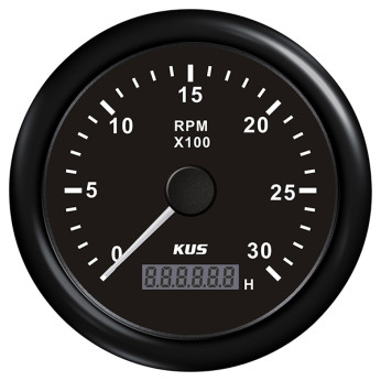KUS varvmätare m/timräknare till diesel svart, 0-3000