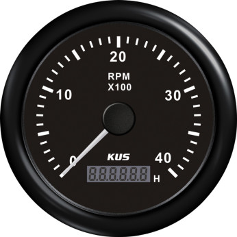 KUS varvmätare m/timräknare till diesel svart, 0-4000