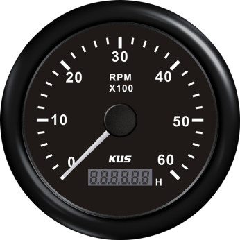 KUS varvmätare m/timräknare till diesel svart, 0-6000