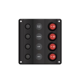 Wave elpanel med 4 kontakter LED och automatsäkring, 12V