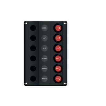 Wave elpanel med 6 kontakter LED och automatsäkring, 12V