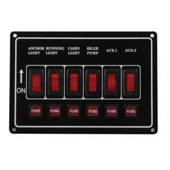 Elpanel med 6 kontakter till 12V, vågrät