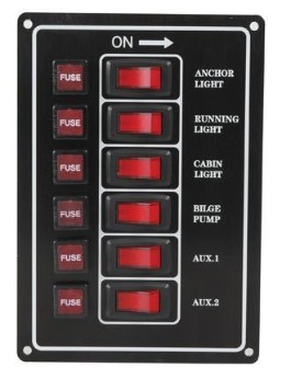 Elpanel med 6 kontakter till 12V, lodrät