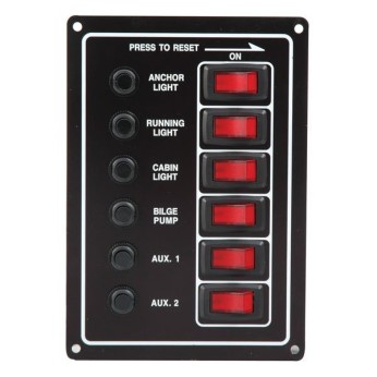 Elpanel med 6 strömbrytare och termosäkringar, 12V