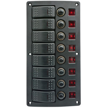 1852 Elpanel med 8 kontakter och automatiksäkringar