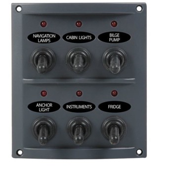 Elpanel stänktät 6 kontakter med lampor
