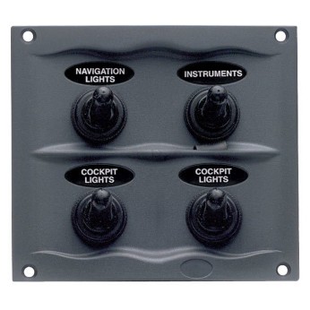 BEP Stänktäta elpanel med 4 strömbrytare, 12V