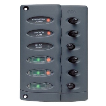 BEP stänktät elpanel med 6 kontakter, 12/24V