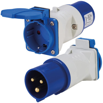 Adapter CEE hane / Schuko hona m/stänktätt lock, 220V