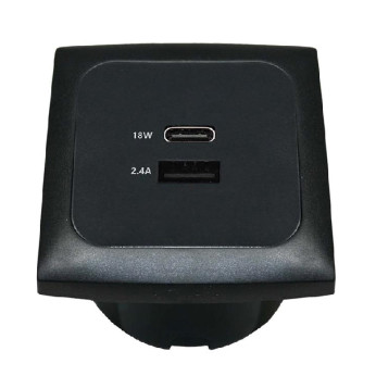 Inbyggd kontakt USB-A och USB-C 12/24V, svart