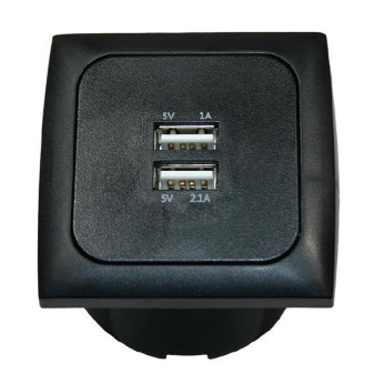 USB-A Uttag fr inbyggnad dubbel 12/24V, svart