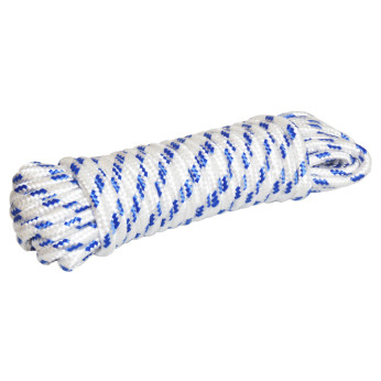 Flätad PP lina vit med blå tråd Ø10 mm 15 meter