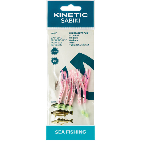 Kinetic Sabiki liten blckfisk makrill/torsk, Rosa/glitter