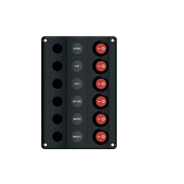 Wave elpanel med 6 kontakter LED och automatskring, 12V