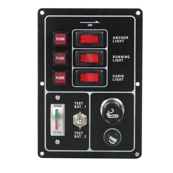 Elpanel m/cigarettkontakt, batterimtare och 3 kontakter,12V